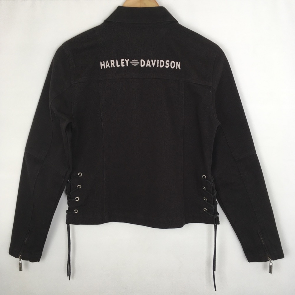 SOLD Harley-Davidson Black Denim Jacket W/Lacing Detail